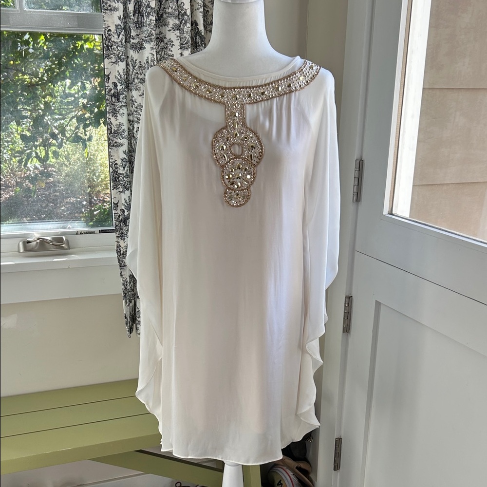 Trina Turk White Tunic with Gold Beading